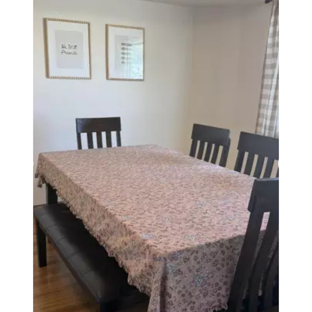 Threshold Rectangular  60" X 84" Tablecloth Brown & Blue NEW